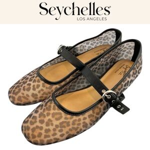 SEYCHELLES LORIE LEOPARD PRINT MESH MARY JANE BALLET FLATS